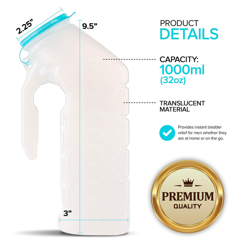 Male Urinal with Glow in The Dark Lid (1 Bottle) 32 Oz Urine Bottle for Men - Pee Bottle for Hospitals, Emergency and Travel 1 Count (Pack of 1) - NewNest Australia