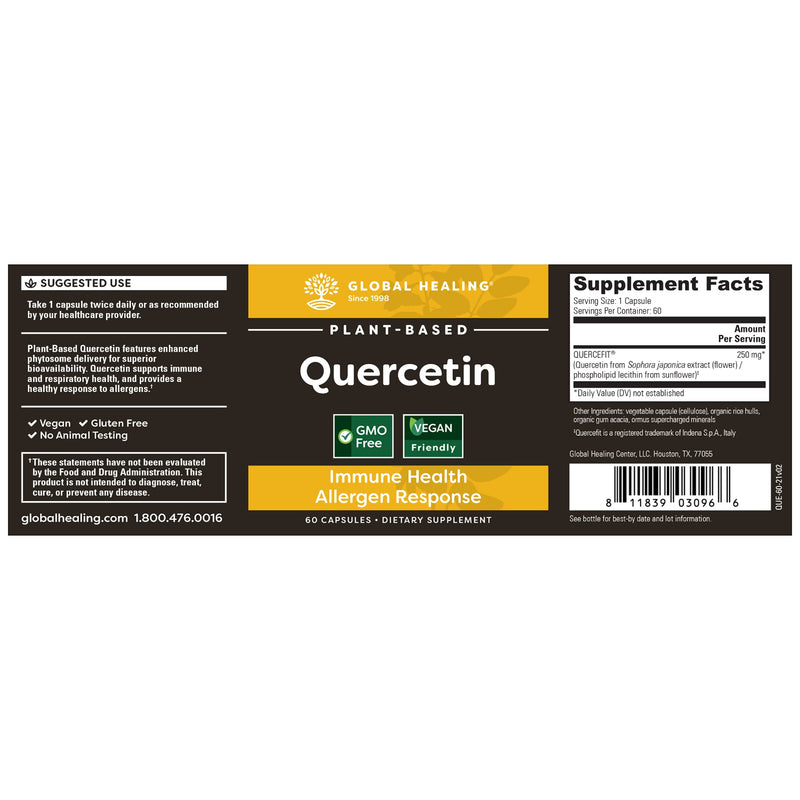 Global Healing Plant-Based Quercetin Supplement Capsules To Support Immune System Function, Respiratory Health & Body's Natural Response To Occasional Allergies - Non Drowsy Feeling - 250 mg, 60 Count - NewNest Australia