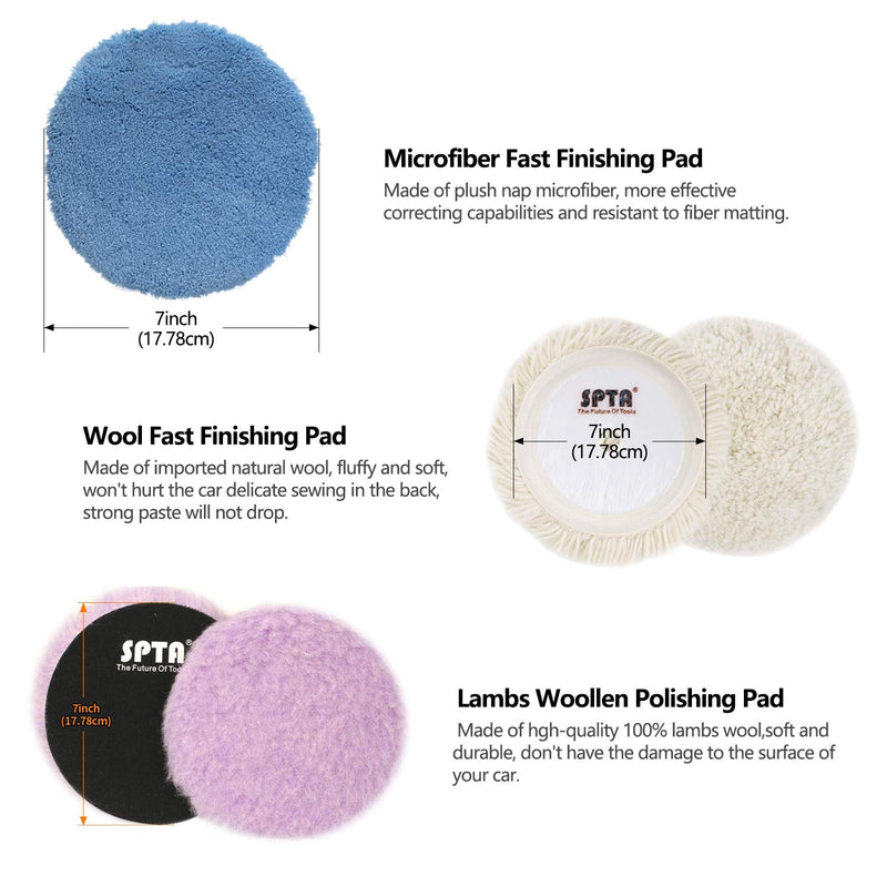 SPTA Polishing pad, Buffing pad, 7''/180mm Sponge Polishing Pad Kit with 5 Waffle Foam 1 Wool Grip Pad and a 5/8"-11 Threaded Backing Plate for Car Buffer Polisher Sanding,Polishing, Waxing - NewNest Australia