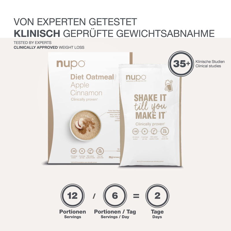 NUPO Diet Oatmeal Apple Cinnamon – Premium Diet Porridge for Weight Loss I Clinically Proven Meal Replacement for Weight Reduction I 12 servings I Very Low Calorie Diet, Gluten Free, GMO Free 384 g (12 servings) - NewNest Australia