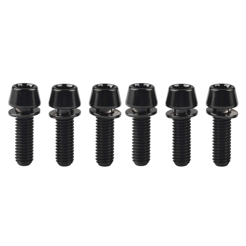 Wanyifa Titanium Ti Allen Hex M5 16mm Tapered Head Bolt with Washer Screw for Bicycle Stem Parts Pack of 6 (Black, M5x16mm) Black - NewNest Australia