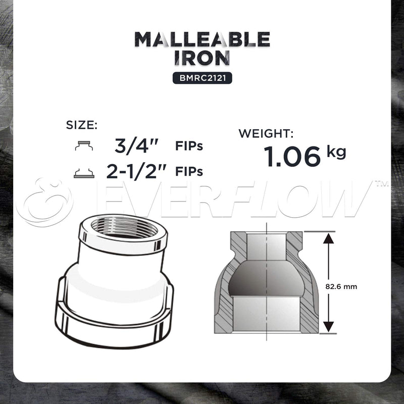 Supply Giant CNSD2121 2-1/2 X 3/4 Black Malleable Iron Reducing Coupling, 2-1/2 in. x 3/4 in 2-1/2 in. x 3/4 in. - NewNest Australia