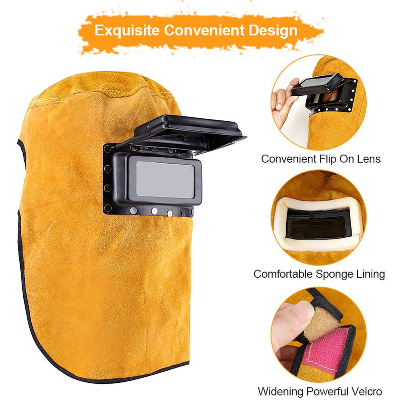 Comfortable Leather Welder Welding Mask Work Cap Hood Helmet Clamshell Welder Helmet Durable Good Quality Heat Resistant Breathable Welding Helmet Protection Mask with Lens - NewNest Australia