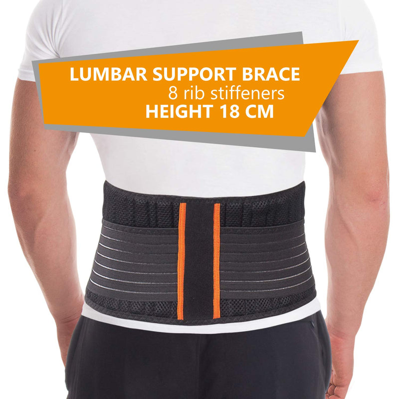 Back Support Belt Back Strap With Stabilizing Rods For Pain Reduction And Posture Correction, Adjustable Back Support For Men And Women With 8 Rib Stiffs, Height 18 Cm, Black, Large - NewNest Australia