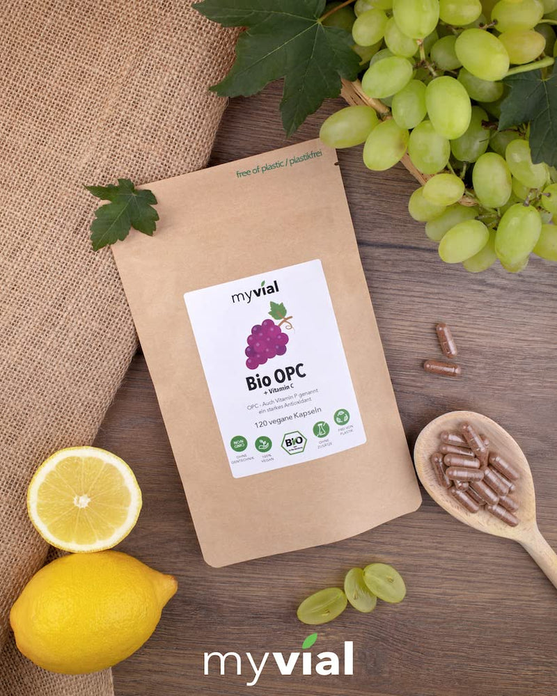 Organic OPC grape seed + aronia powder + organic vitamin C (acerola) capsules 120 pieces vegan high dosage 420mg per capsule from German grapes Laboratory tested from Germany Vegan - NewNest Australia