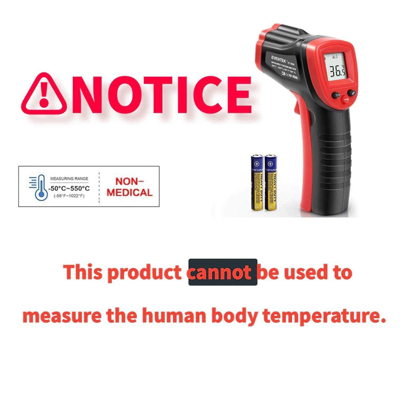 Eventek Infrared Thermometer, -50°C~550°C (-58°F~1022°F) IR Laser Thermometer, Non-Contact Digital Temperature Gun for Kitchen Cooking,BBQ,Chocolate,Pizza,Industrial Red/Black【Non-Body use】 ET312,-50°C~550°C (-58°F~1022°F) - NewNest Australia