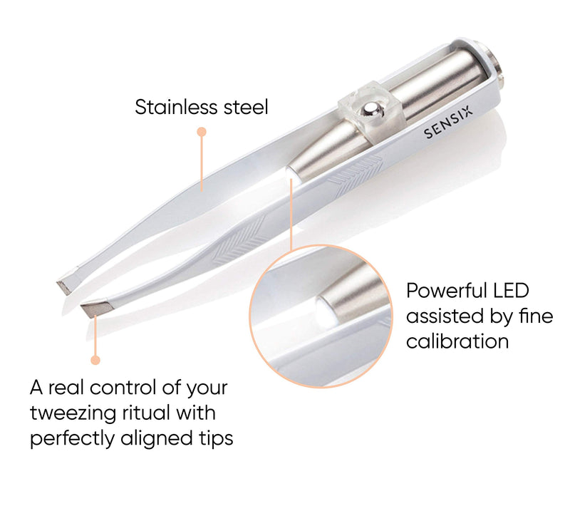 Sensica Tweezers with Led Light - Professional Precision Stainless-Steel Slant Tip Tweezers for Daily Grooming of Eyebrows, Nose Hairs, Upper Lip and More - Perfectly Aligned for Easy Accurate Use - NewNest Australia