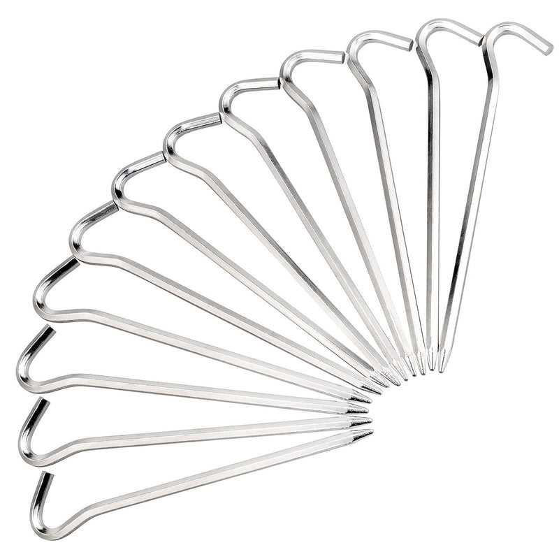 Tent Pegs - Aluminium Tent Stakes Pegs with Hook - 7’’ Hexagon Rod Stakes Nail Spike Garden Stakes Camping Pegs for Pitching Camping Tent, Canopies Silver - NewNest Australia