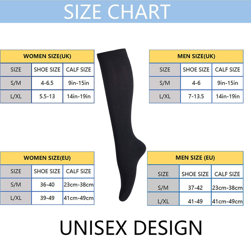 LEOSTEP Compression Stockings for Men and Women (4 Pairs) Support Stockings Compression Socks Compression Socks for Sports, Flight, Running, Travel, Pregnancy Nurses 20-30 mmHg SM Black + White - NewNest Australia