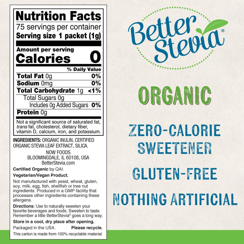 Now Better Stevia Organic Sweetener, 75 Count - NewNest Australia