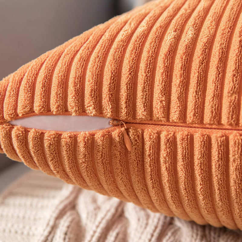 MIULEE Pack of 2, Corduroy Soft Soild Fall Decorative Square Throw Pillow Covers Set Cushion Cases Pillowcases for Sofa Bedroom Car 18 x 18 Inch 45 x 45 cm Orange 18"x18" - NewNest Australia