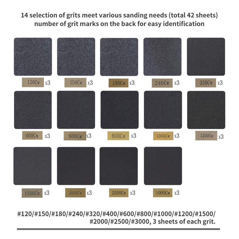 Sandpaper Girt 120 to 3000 Sand Paper with Sanding Block Sander, Wet Dry Variety Pack Abrasive Sandpapers Assortment for Wood Automotive Car Furniture Metal Polishing Finishing, 9х3.6” - NewNest Australia