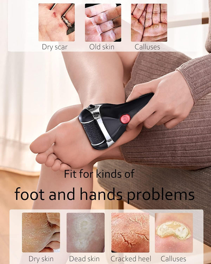 Jooayou Foot File Electric for Hard Skin, USB Rechargeable Waterproof Foot Scrub Callus Remover [with 3 Pumice Stone Rollers & 10 in 1 Foot Scraper Set] Foot Care Tool for Dry Dead Cracked Heel Black - NewNest Australia