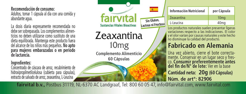 Fairvital | Zeaxanthin capsules 10mg - HIGH DOSE - VEGAN - 60 capsules - NewNest Australia