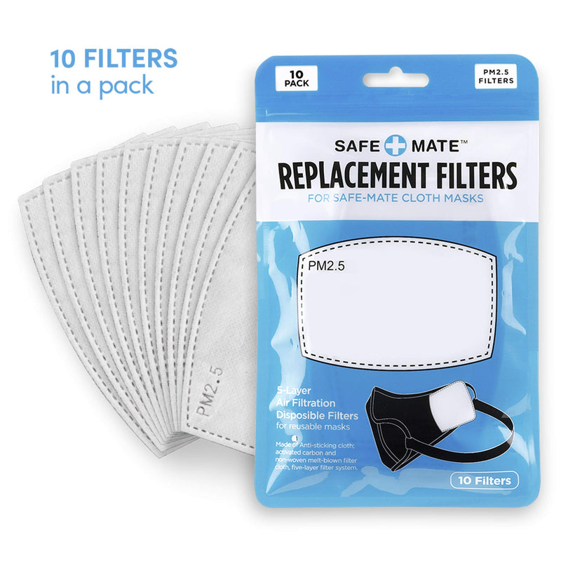 Safe+Mate (10 Pack) PM 2.5 Carbon Filter Replacement Inserts for Adult Cloth Masks (S/M) (L/XL) - 5 Layer Filters - NewNest Australia