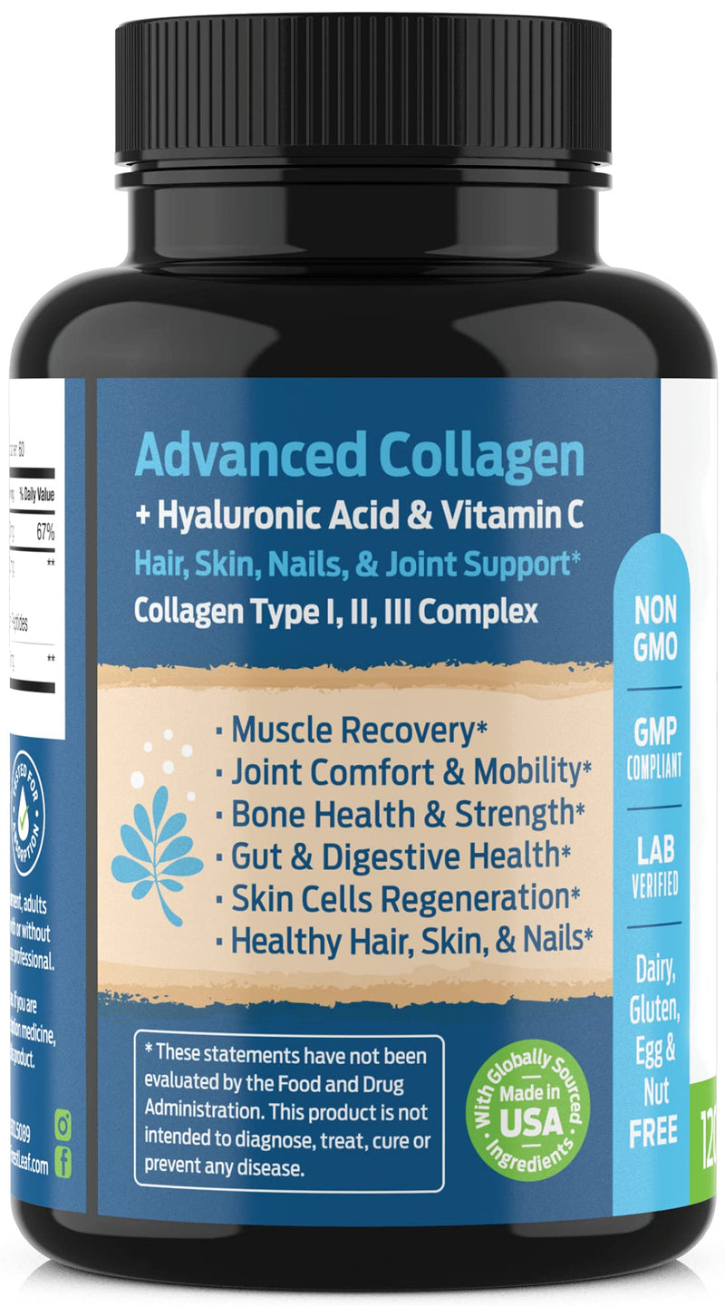 Advanced Collagen Supplement, Type 1, 2 and 3 with Hyaluronic Acid and Vitamin C - Anti Aging Joint Formula - Boosts Hair, Nails and Skin Health - 240 Capsules - by ForestLeaf - NewNest Australia