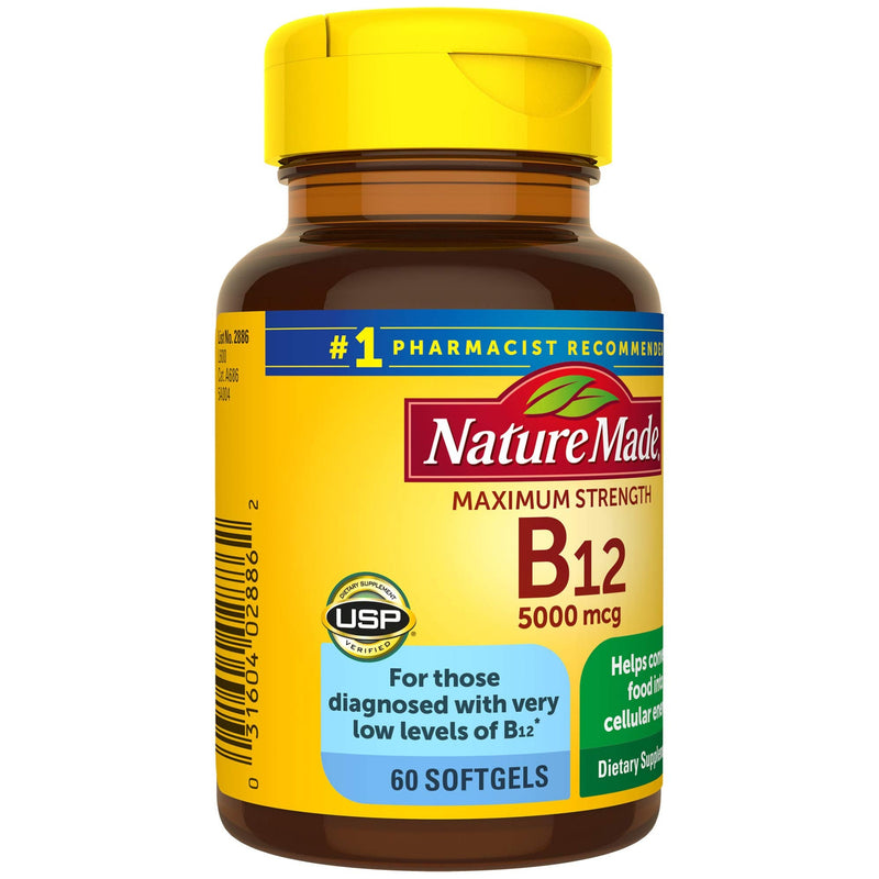 Nature Made Maximum Strength Vitamin B12 5000 mcg, Dietary Supplement for Energy Metabolism Support, 60 Softgels, 60 Day Supply - NewNest Australia