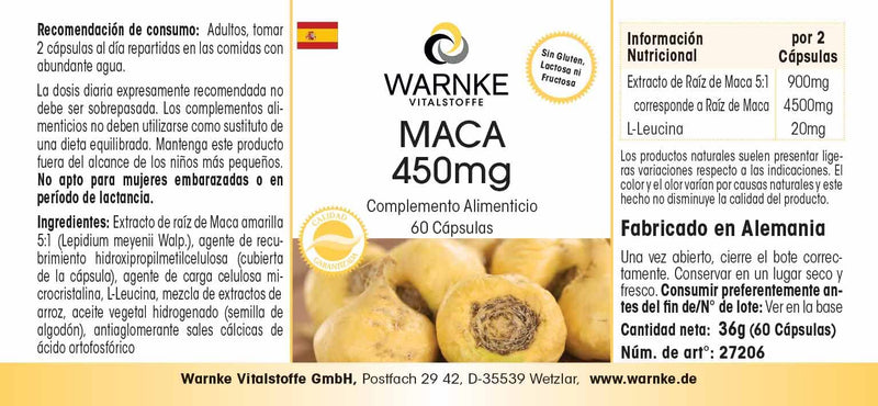 Maca 450 mg - High Dose & Vegan - Yellow Maca Root Extract - 4500 mg per Daily Dose - 60 Capsules - NewNest Australia