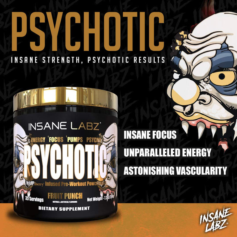 Insane Labz Psychotic Gold, High Stimulant Pre Workout Powder, Extreme Lasting Energy, Focus, Pumps and Endurance with Beta Alanine, DMAE Bitartrate, Citrulline, NO Booster, 35 Srvgs, Blue Punch - NewNest Australia