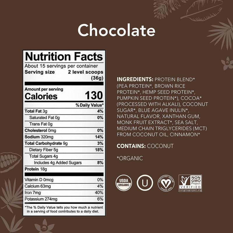 Plant-Based Protein Powder | Organic Chocolate Keto Friendly Vegan Protein with MCT Oil, 19 oz, Makes 15 Shakes, Vegan, Gluten Free, Non-GMO, Stevia Free & Erythritol Free, Soy Free, Dairy Free & Only 4g Sugar - NewNest Australia