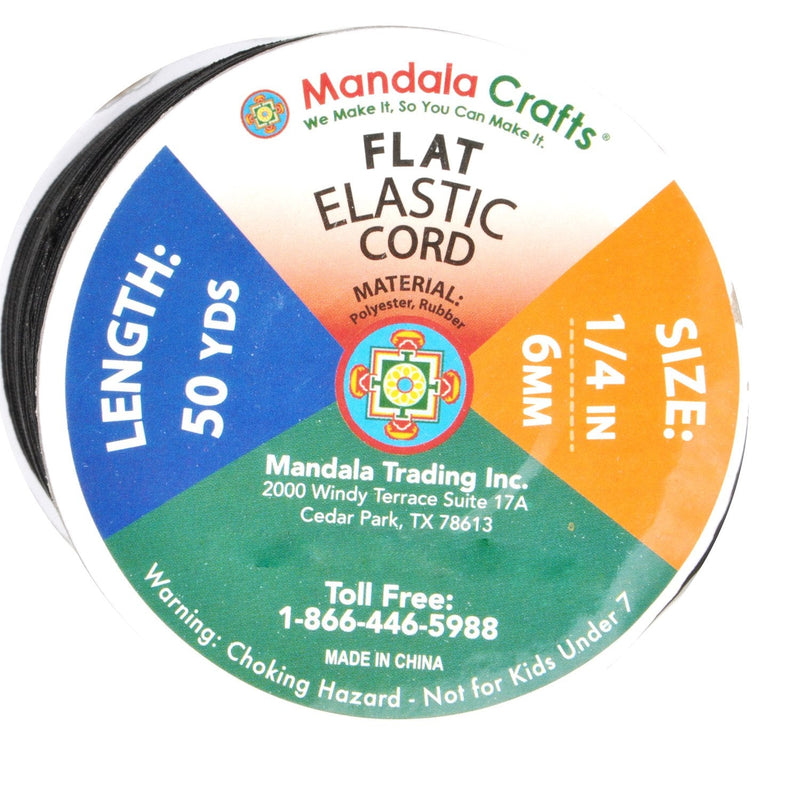 Mandala Crafts Flat Elastic Band, Braided Stretch Strap Cord Roll for Sewing and Crafting; 1/4 inch 6mm 50 Yards Black - NewNest Australia
