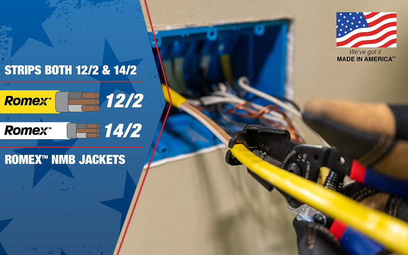 Southwire - 65172140 SNM1214HH-US ROMEX BOXJaw Wire Stripper, Dual Wire Cutter Strips both 12/2 & 14/2 Romex NMB JACKETS and 12 and 14 AWG Solid Wire - NewNest Australia