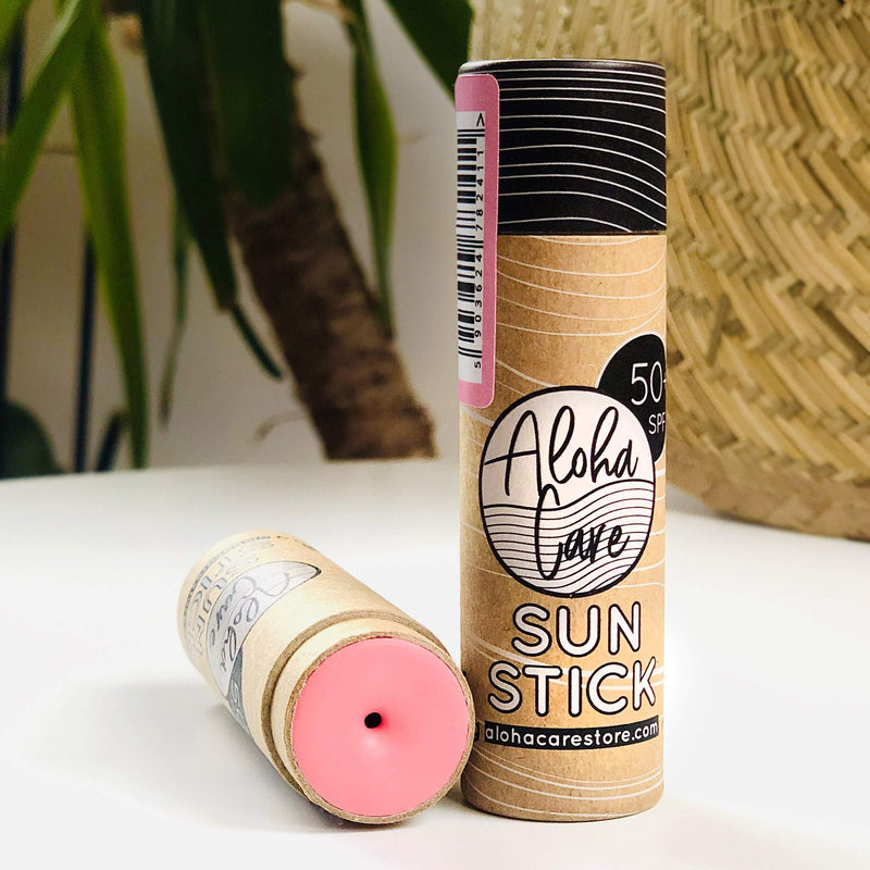 Aloha Sun Stick SPF 50+ | Face Mineral Sunscreen for Surfing | Eco-friendly Paper Tube 20g (Pink) Pink - NewNest Australia