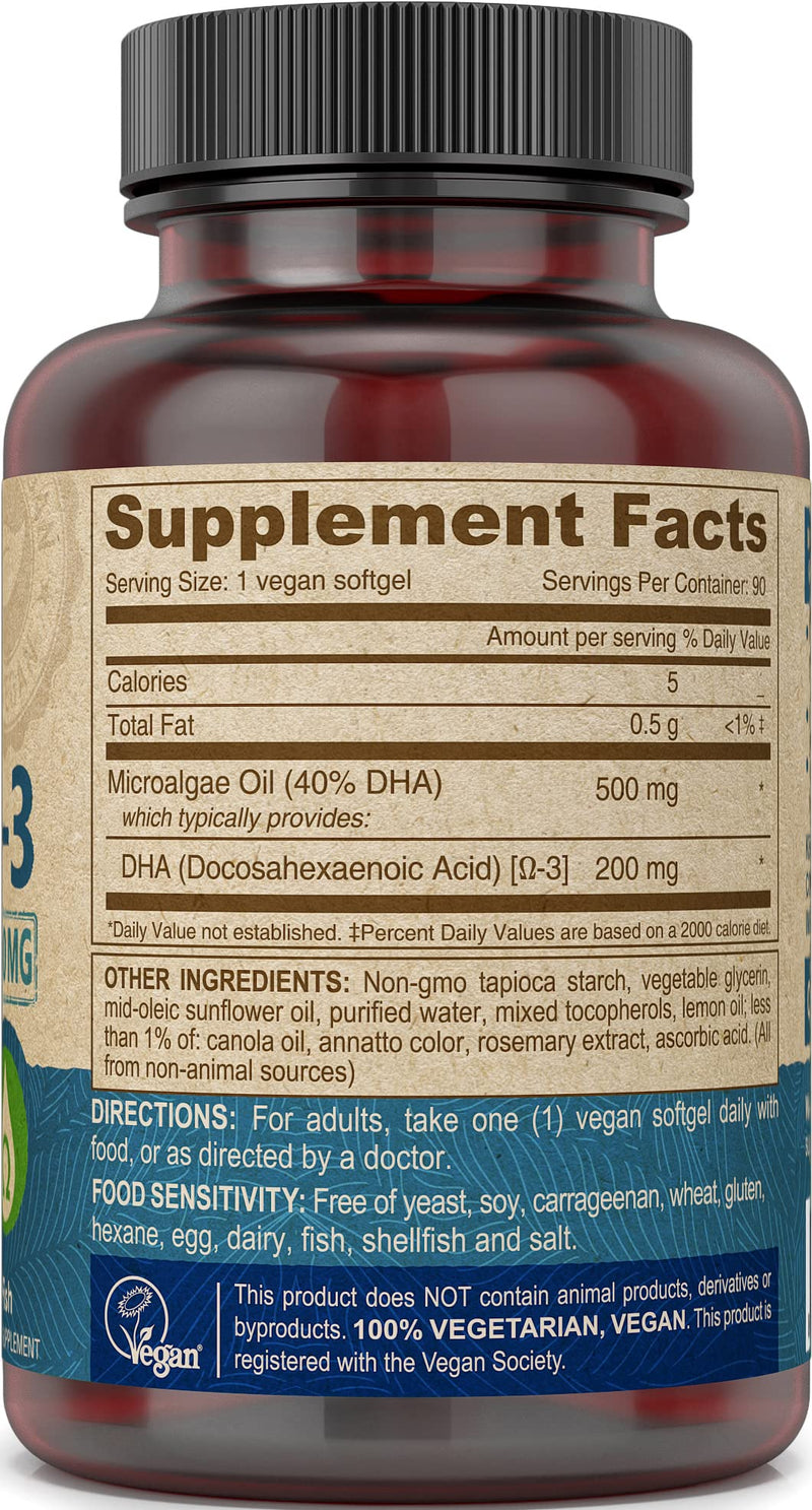 DEVA Vegan Vitamins Vegan DHA (Algae) 200mg Vegan Softgels, 90-Count Bottle - NewNest Australia