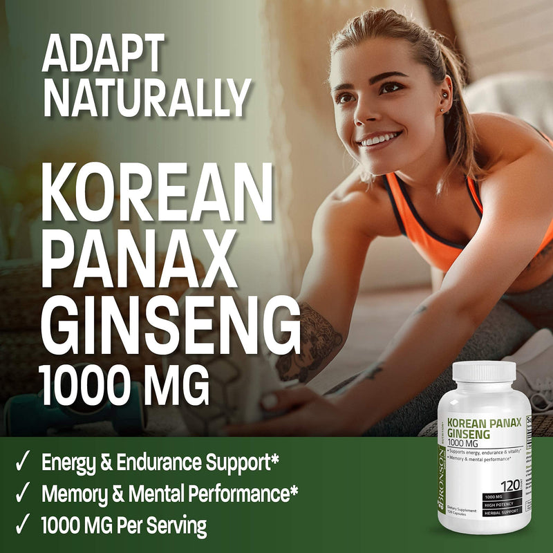 Bronson Korean Panax Ginseng 1000 mg Supports Energy, Endurance & Vitality + Memory and Mental Performance, 120 Capsules 120 Count (Pack of 1) - NewNest Australia