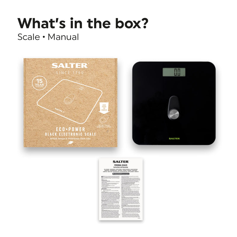Salter 9224 Bk3R Eco Body Scales - Glass Bathroom Scales, Digital Bathroom Scales, Simple Lcd Display, Step-On Technology, No Batteries Required, Compact Electronic Scales - NewNest Australia