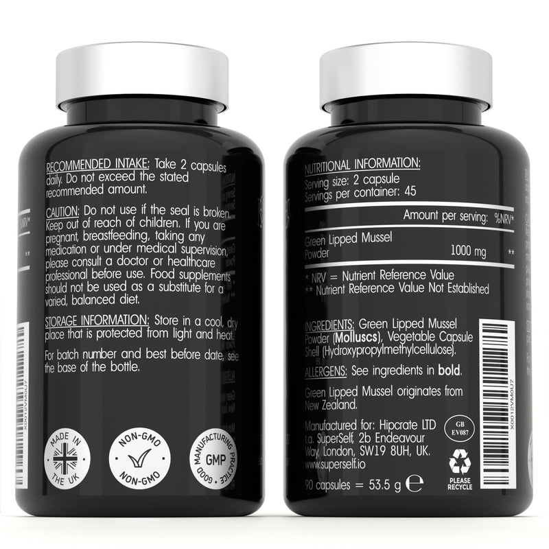 Green Lipped Mussel Capsules 1000mg - Pure New Zealand Green Lipped Mussel Powder for Humans & Dogs - 90 Tablets - High Strength Supplement 500mg per Capsule - Made in The UK - NewNest Australia