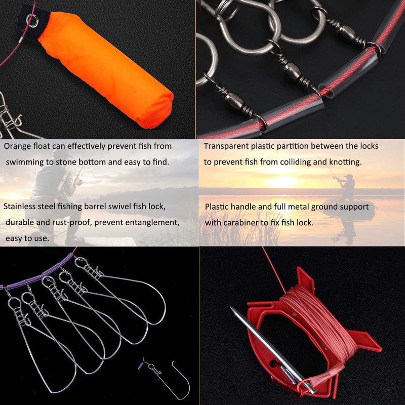 LAIBOREC Fish Stringer, Fishing Stringer Clip Live Fish Lock, with High Strength Snaps/Buckles, Big Fish Wire Rope Cable Fishing Holder Kit with Float and Plastic Handle 10 buckles - NewNest Australia