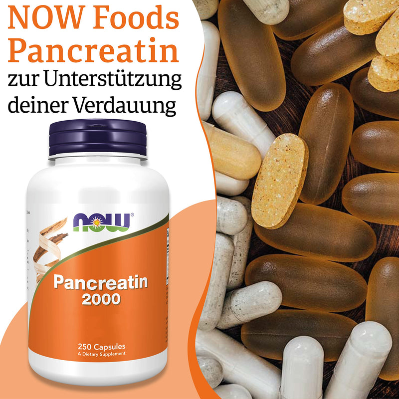 Now Foods, Pancreatin 2000, 200 mg, 250 capsules, laboratory tested, enzyme blend, gluten free, soy free, non-GMO - NewNest Australia