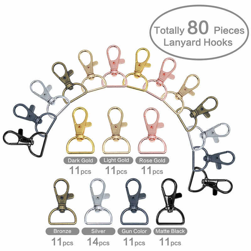 80 Pack Lanyard Swivel Snap D Ring Hooks for Crafts and Purse Hardware (1.5” L X 0.75” W) 7 Colors - NewNest Australia