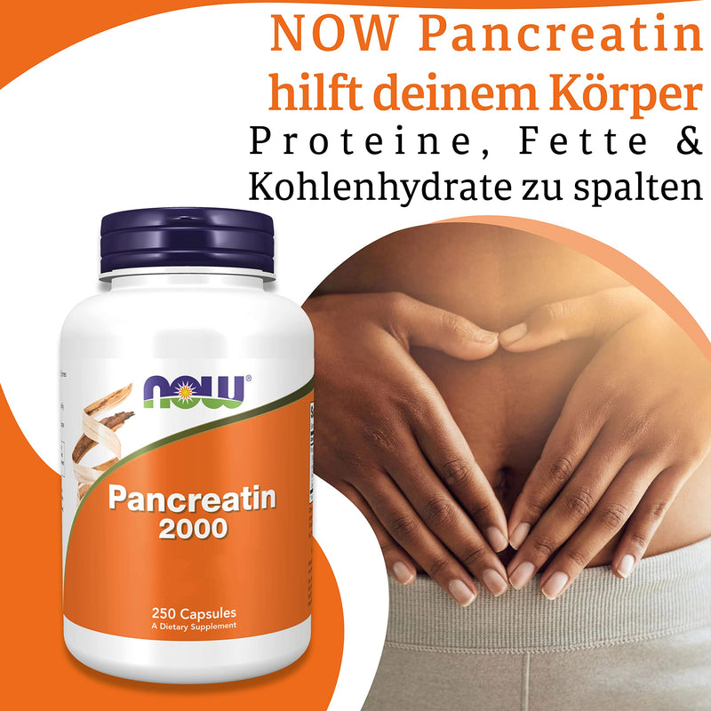 Now Foods, Pancreatin 2000, 200 mg, 250 capsules, laboratory tested, enzyme blend, gluten free, soy free, non-GMO - NewNest Australia