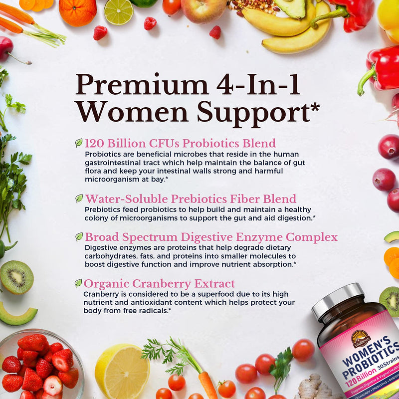 Vitalitown Women’s Probiotics 120 Billion CFUs 1 Daily | 30 Strains, with Prebiotics & Digestive Enzymes & Cranberry | Shelf Stable | Gut & Vaginal Health | Vegan Non-GMO | 30 Delayed Release Veg Caps 30 Count (Pack of 1) - NewNest Australia