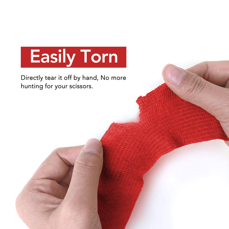 RISEN Cohesive Bandage 2” x 5 Yards, 6 Rolls, Self Adherent Wrap Medical Tape, Adhesive Flexible Breathable First Aid Gauze Ideal for Stretch Athletic, Ankle Sprains & Swelling, Sports(Red) Red - NewNest Australia