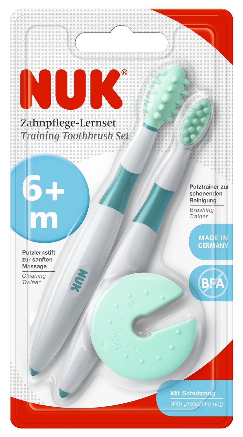 Nuk Baby Toothbrush Learning Set, 2-Piece Cleaning Pen And Cleaning Trainer Including Protective Ring, Optimal Preparation For Teeth Brushing, Bpa-Free (Bisphenol A) - NewNest Australia