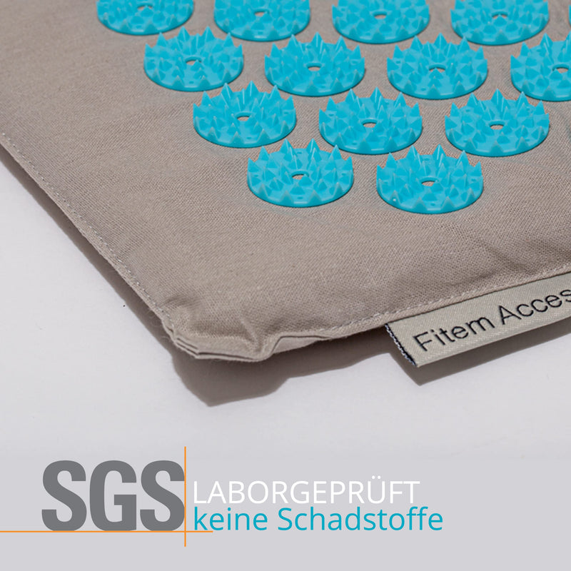 Fitem Acupressure Set ‚ Acupressure Mat, Acupressure Cushion, Bag, Massage Ball For Relieving Of Pain In The Back And Neck ‚ Sciatica ‚ Back Massage, Muscle Relief And Recovery After Exercise Qc-M230Andqc-Pl66-Turquoise Grey-Turquoise - NewNest Australia