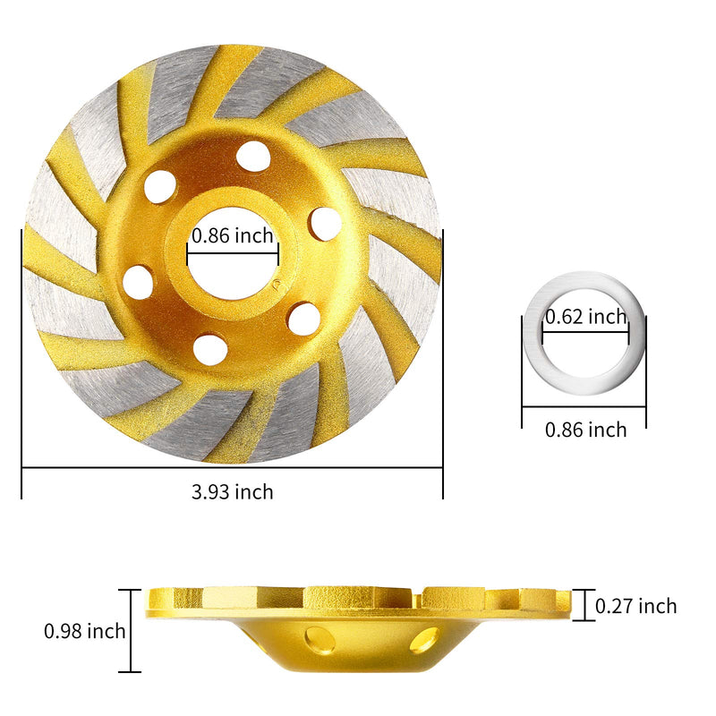 2pcs-4 Inch Concrete Stone Ceramic Turbo Diamond Grinding Cup Wheel,12 Segs Heavy Duty Angle Grinder Wheels for Angle Grinder (Yellow) - NewNest Australia
