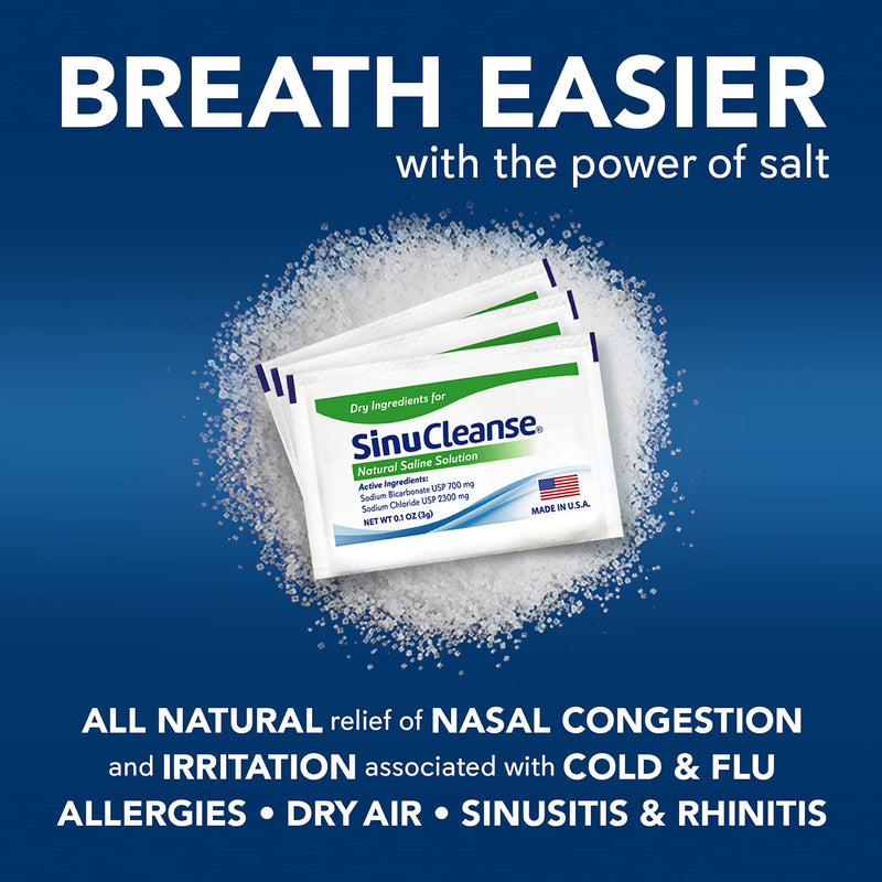 SinuCleanse Pre-Mixed Saline Packets for Nasal Wash Irrigation Systems, 100 Count-All-Natural, Pharmaceutical Grade, and PH Balanced Saline Packet Refills - 100 - NewNest Australia