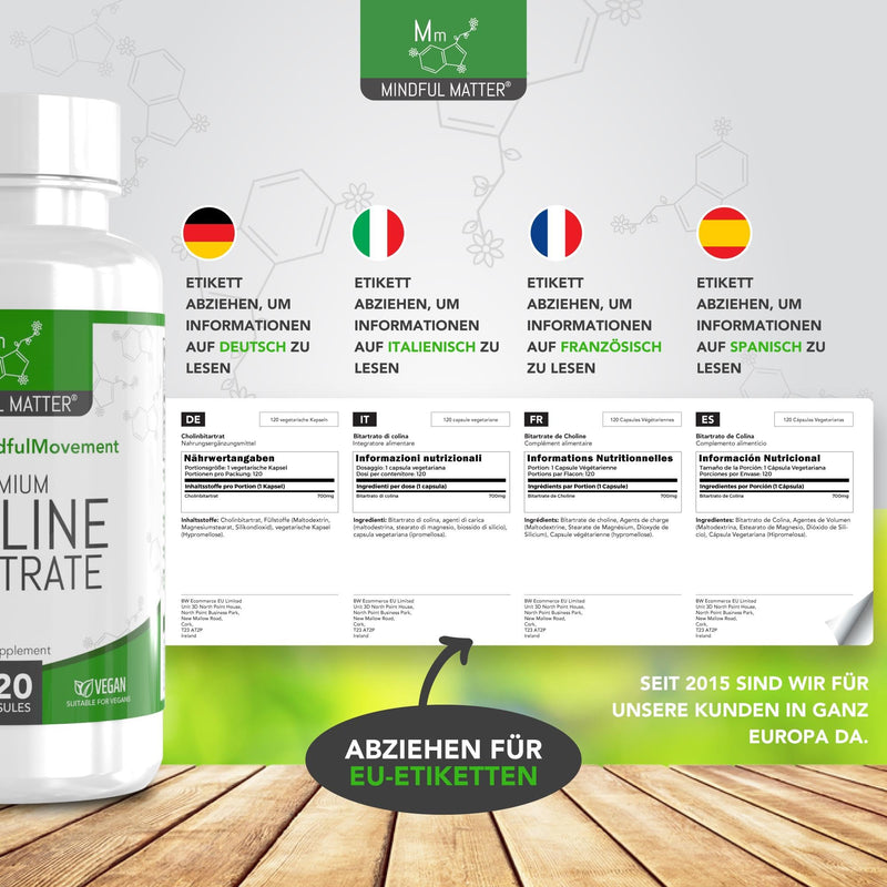 MM Choline | 120 Vegan Capsules Choline High Dose | 700mg choline extract per serving - Choline Bitartrate Choline Supplement | GMO, gluten and allergen free | Made in Britain - NewNest Australia