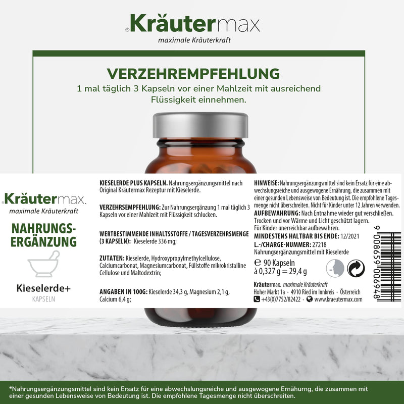 NEW! Kräutermax silica capsules, high dosage Pure silica capsules with silica powder | High-dose silica and vegan according to Kräutermax manner | Silica Plus | 1 x 90 pieces - NewNest Australia