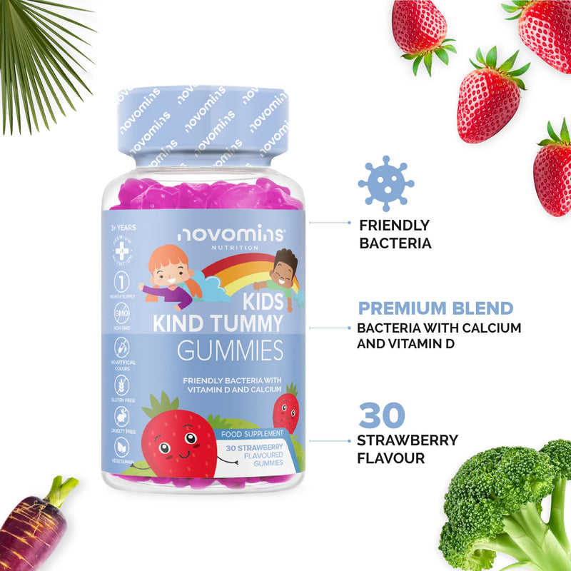 Kids Probiotic Gummies – Probiotics for Children – Kids Kind Tummy Gummies – Vegetarian - 1 Month Supply – Vitamin D & Calcium – 30 Chewable Kids Vitamins – Childrens Gut Health - by Novomins - NewNest Australia