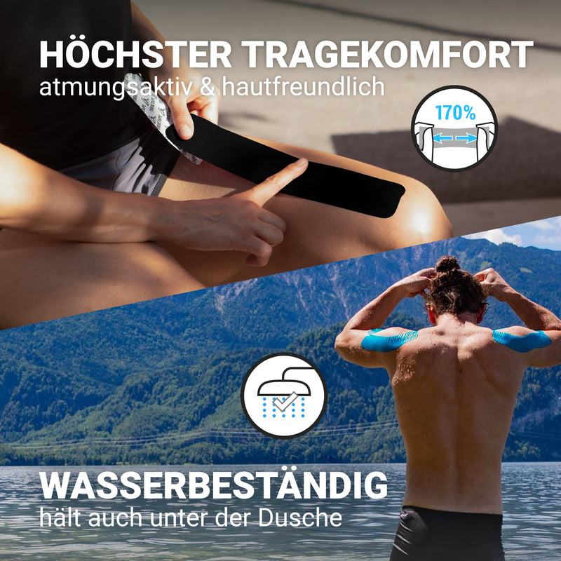 TRUETAPE Kinesiotapes - 2 Kinesiology Tape Rolls (5m x 5cm) | waterproof & elastic Kinesiotape | Skin-friendly sports tapes I blue & black 500 x 5 cm (2 pieces) black + blue - NewNest Australia