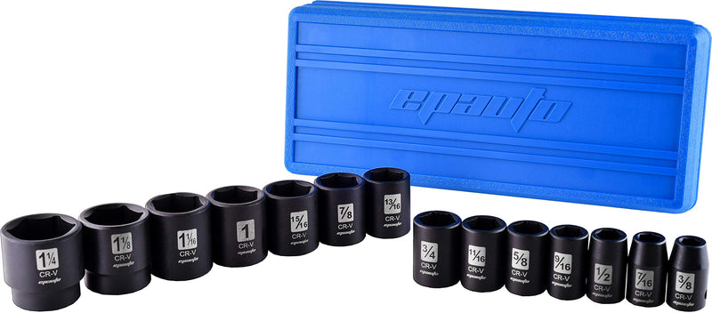 EPAuto 1/2-Inch Drive SAE Shallow Impact Socket Set, CRV, 6-Point 14 Sockets SAE - Shallow - NewNest Australia