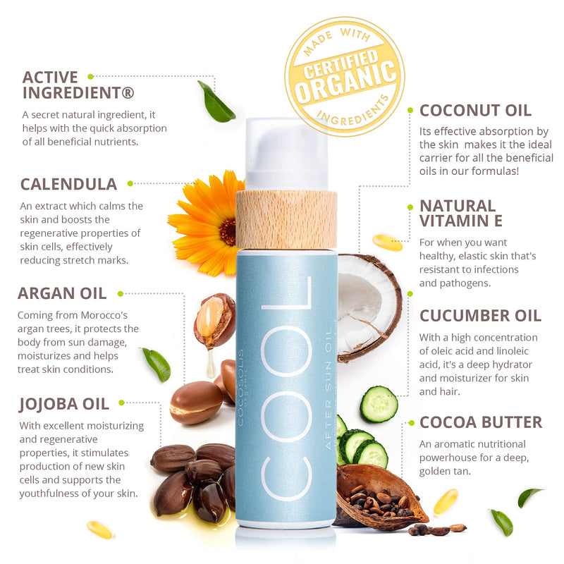 COCOSOLIS COOL After Sun Oil | Organic Oil for Tender Hydration and Recovery After Sun | Moisturising, Revitalising & Nourishing the Skin | 9 Raw Organic Oils for Smooth & Elastic Skin - NewNest Australia