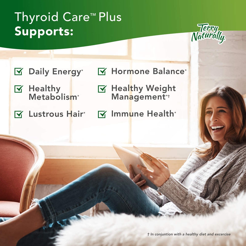 Terry Naturally Thyroid Care Plus - Iodine + L-Tyrosine, 60 Capsules - Thyroid Support Supplement with Selenium, Promotes Energy & Metabolism - Non-GMO, Gluten-Free, Kosher - 30 Servings 60 Count (Pack of 1) - NewNest Australia