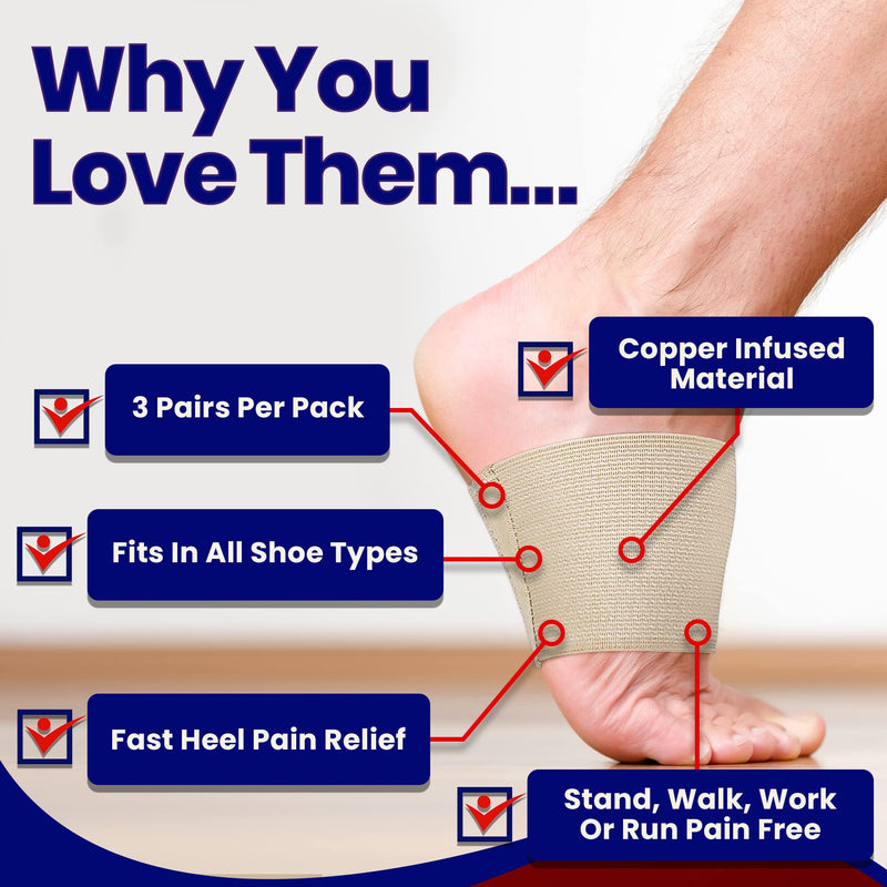 Plantar Fasciitis Brace Arch Supports – Effective Foot and Heel Pain Relief Sleeves Helps Sore Heels Spurs, Flat Feet and High Arches Comfortable Copper Infused Beige Copper Arch Support - Beige - NewNest Australia