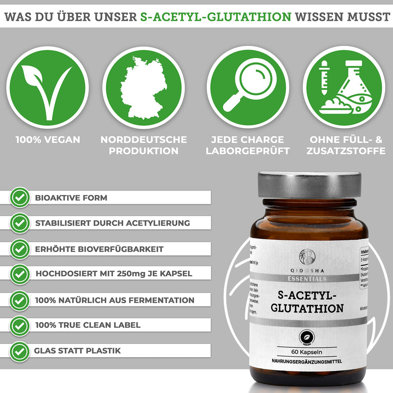 Qidosha S Acetyl Glutathione Capsules, Stabilized By Acetylation & Better Bioavailable Than Simple L-Glutathione, 250 Mg/Capsule, 60 Pieces/Glass, Natural From Fermentation, S Acetyl Glutathione 250 - NewNest Australia